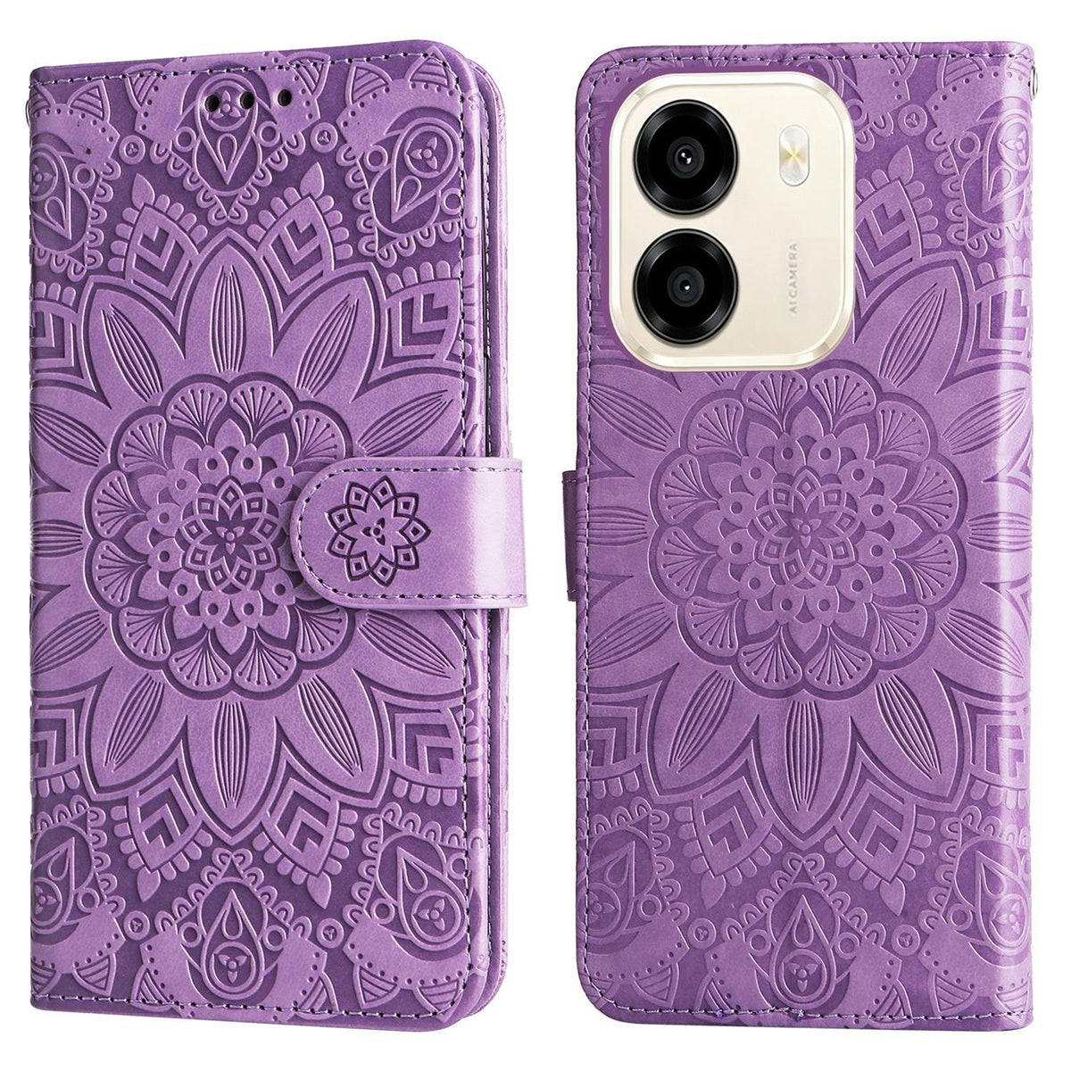 For Honor X6e 4G / X7e 4G / Play 80 Plus 5G Embossed Sunflower Leather Phone Case - Purple - EDA004648639C