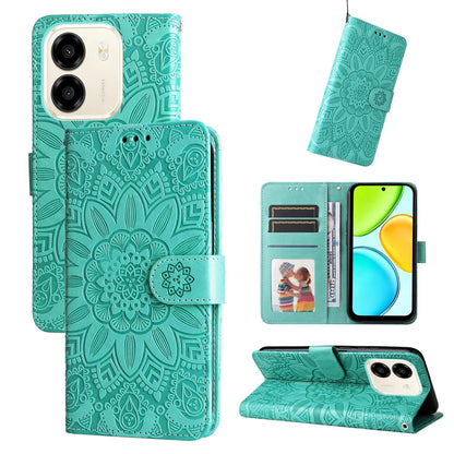 For Honor X6e 4G / X7e 4G / Play 80 Plus 5G Embossed Sunflower Leather Phone Case - Green - EDA004648639D