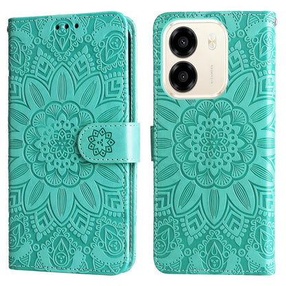 For Honor X6e 4G / X7e 4G / Play 80 Plus 5G Embossed Sunflower Leather Phone Case - Green - EDA004648639D