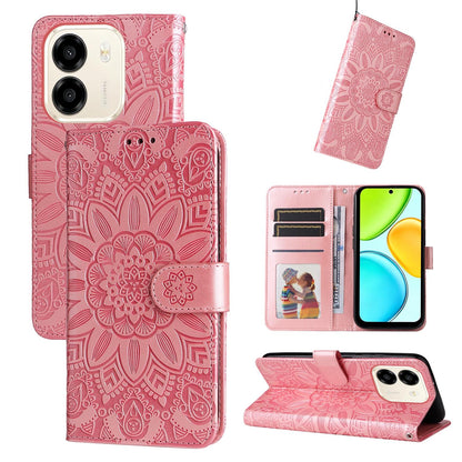 For Honor X6e 4G / X7e 4G / Play 80 Plus 5G Embossed Sunflower Leather Phone Case - Rose Gold - EDA004648639E