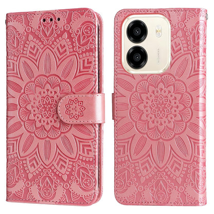 For Honor X6e 4G / X7e 4G / Play 80 Plus 5G Embossed Sunflower Leather Phone Case - Rose Gold - EDA004648639E
