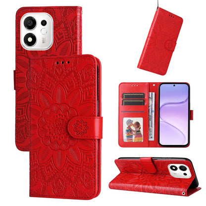 For Honor 600 Smart 5G Embossed Sunflower Leather Phone Case(Red)