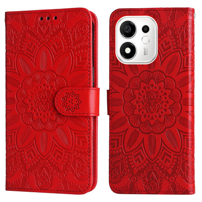 For Honor 600 Smart 5G Embossed Sunflower Leather Phone Case(Red)
