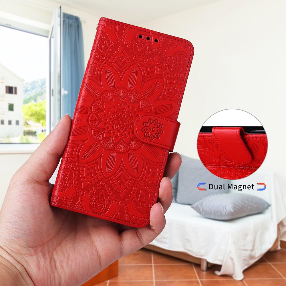 For Honor 600 Smart 5G Embossed Sunflower Leather Phone Case(Red)