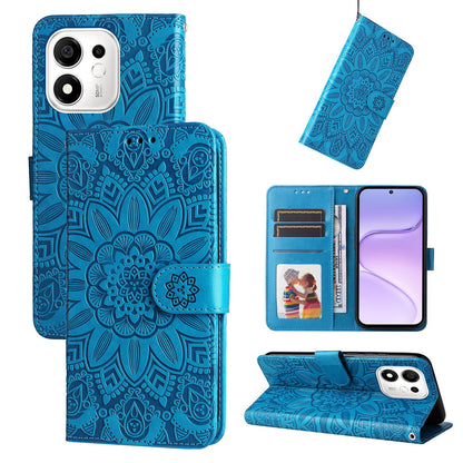 For Honor 600 Smart 5G Embossed Sunflower Leather Phone Case(Blue)