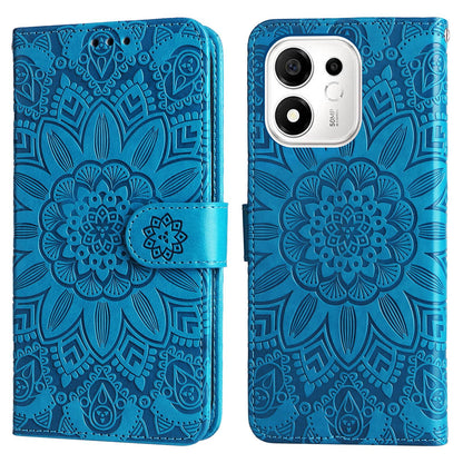 For Honor 600 Smart 5G Embossed Sunflower Leather Phone Case(Blue)