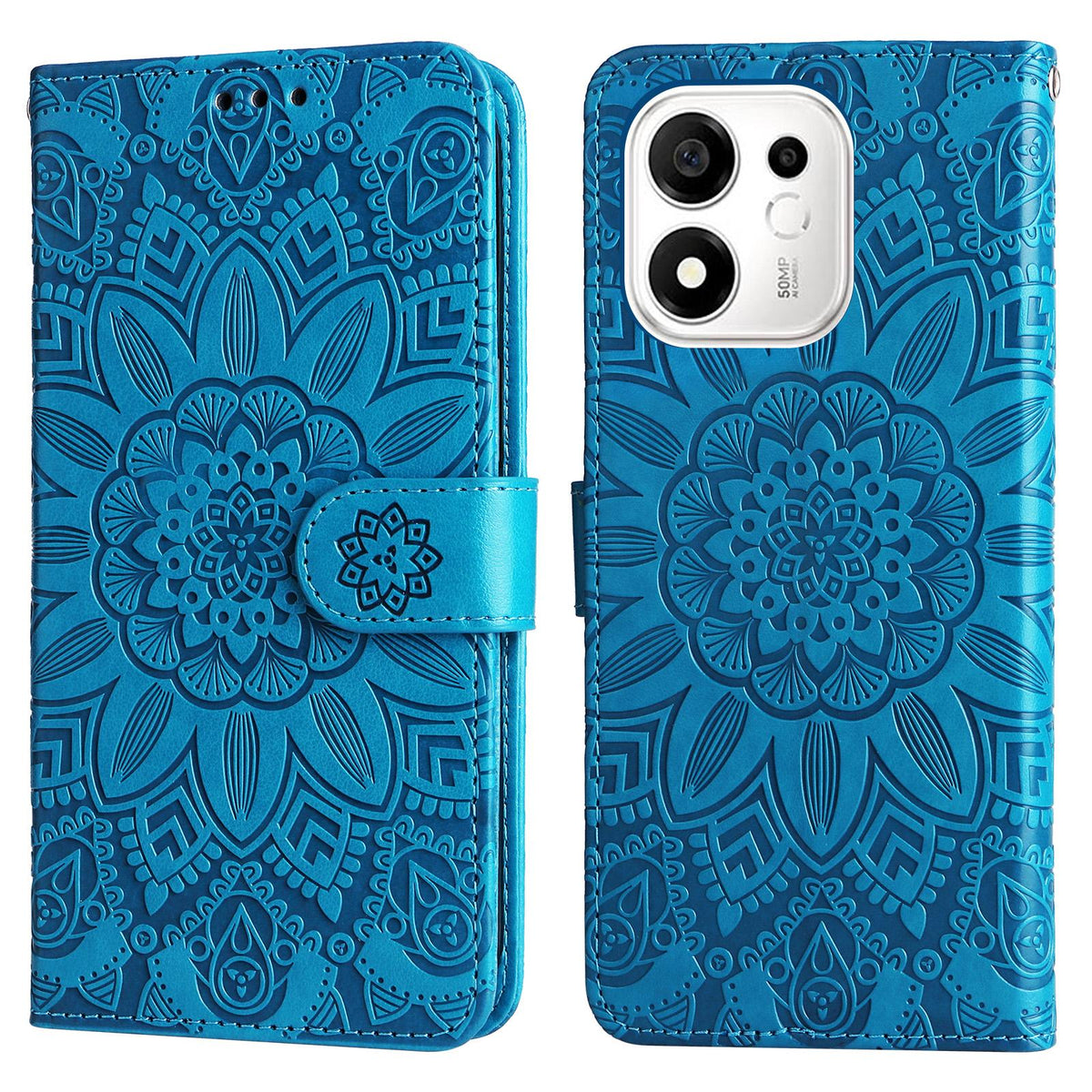 For Honor 600 Smart 5G Embossed Sunflower Leather Phone Case - Blue - EDA004648640B