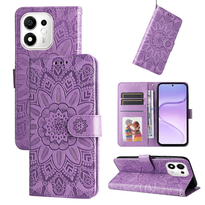 For Honor 600 Smart 5G Embossed Sunflower Leather Phone Case(Purple)