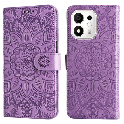 For Honor 600 Smart 5G Embossed Sunflower Leather Phone Case(Purple)
