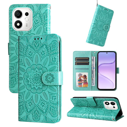 For Honor 600 Smart 5G Embossed Sunflower Leather Phone Case(Green)