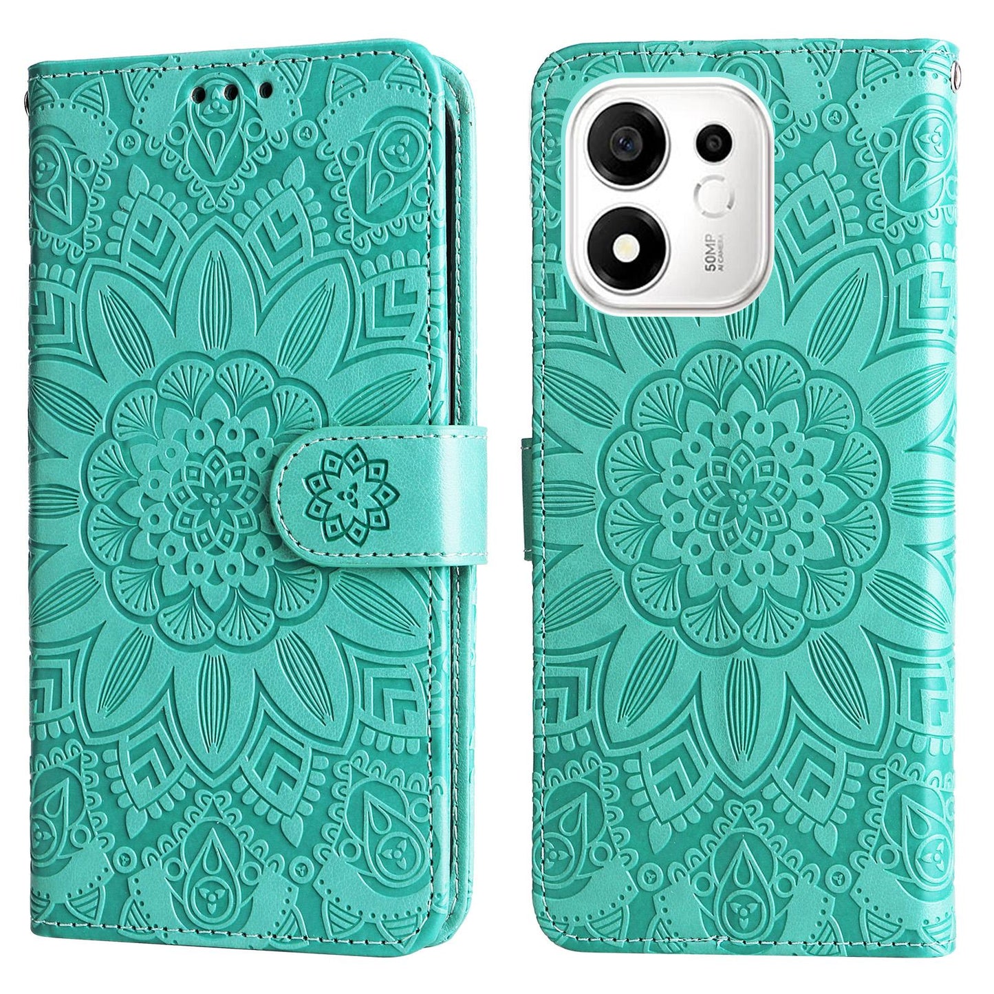 For Honor 600 Smart 5G Embossed Sunflower Leather Phone Case(Green)