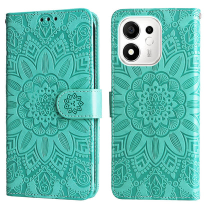 For Honor 600 Smart 5G Embossed Sunflower Leather Phone Case(Green)