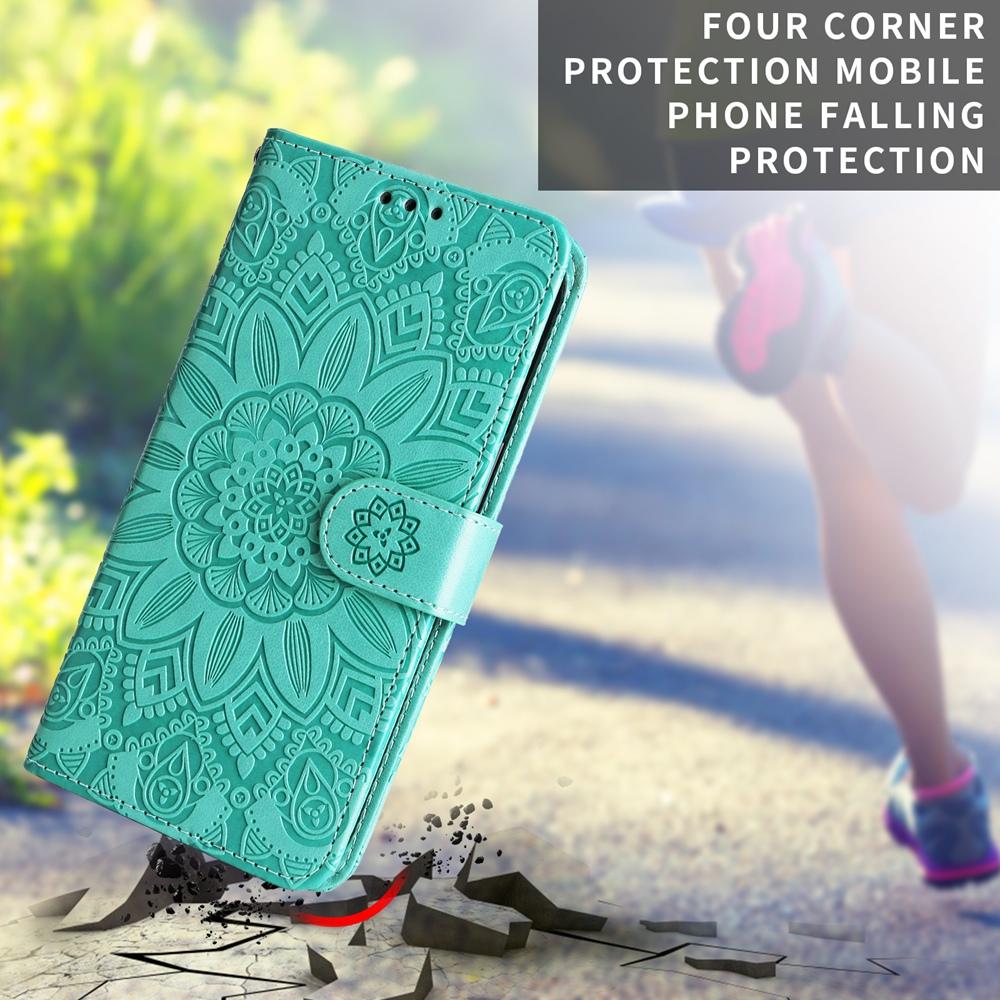 For Honor 600 Smart 5G Embossed Sunflower Leather Phone Case(Green)