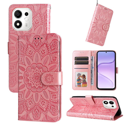 For Honor 600 Smart 5G Embossed Sunflower Leather Phone Case(Rose Gold)