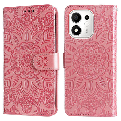 For Honor 600 Smart 5G Embossed Sunflower Leather Phone Case(Rose Gold)