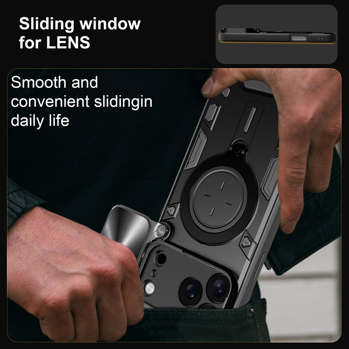 For iPhone 18 Pro Max CD Texture Sliding Camshield Magnetic Holder Phone Case - Black - EDA004654927B