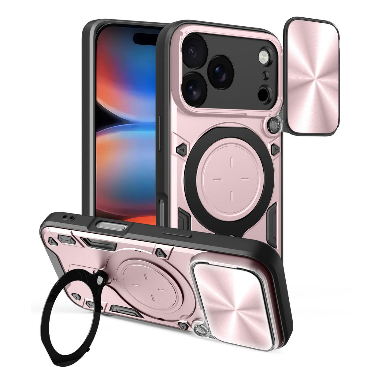 For iPhone 18 Pro CD Texture Sliding Camshield Magnetic Holder Phone Case - Pink - EDA004654928A