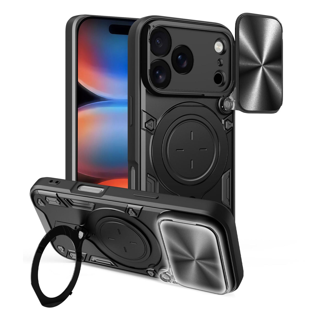 For iPhone 18 Pro CD Texture Sliding Camshield Magnetic Holder Phone Case - Black - EDA004654928B