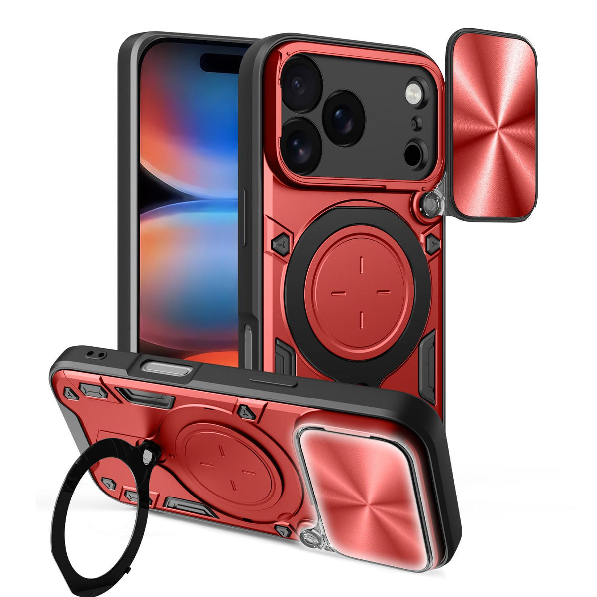 For iPhone 18 Pro CD Texture Sliding Camshield Magnetic Holder Phone Case - Red - EDA004654928C