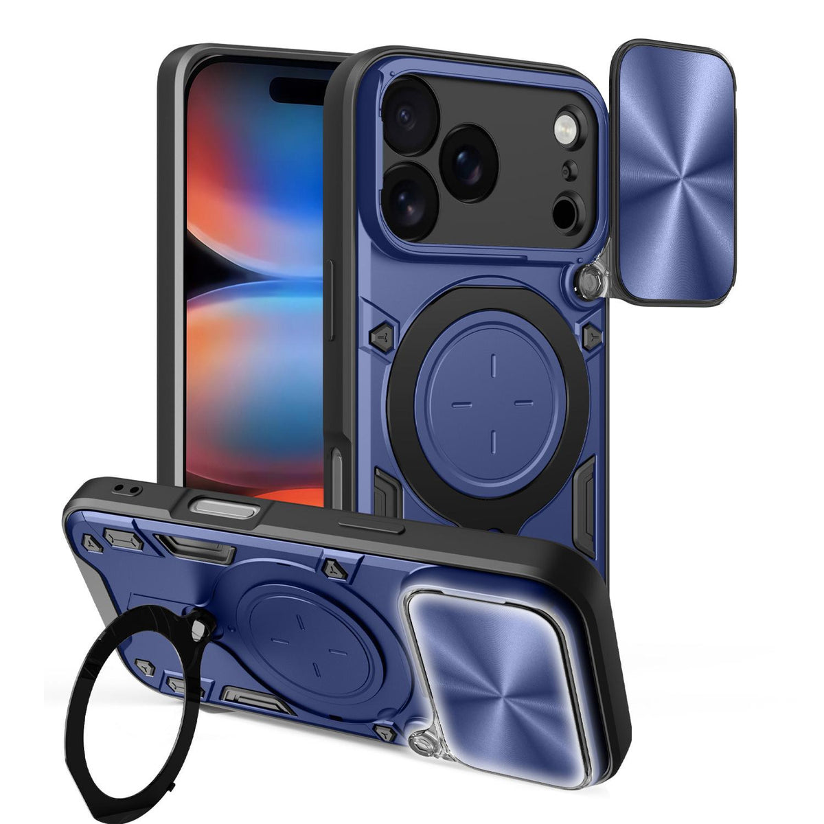 For iPhone 18 Pro CD Texture Sliding Camshield Magnetic Holder Phone Case - Blue - EDA004654928D