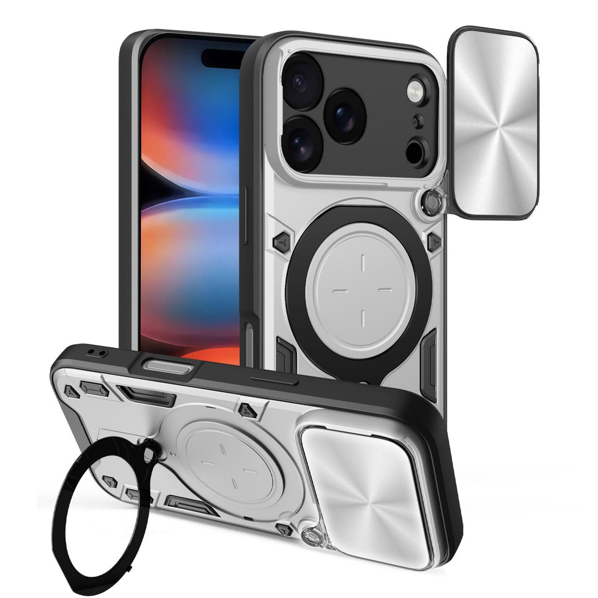 For iPhone 18 Pro CD Texture Sliding Camshield Magnetic Holder Phone Case - Silver - EDA004654928E