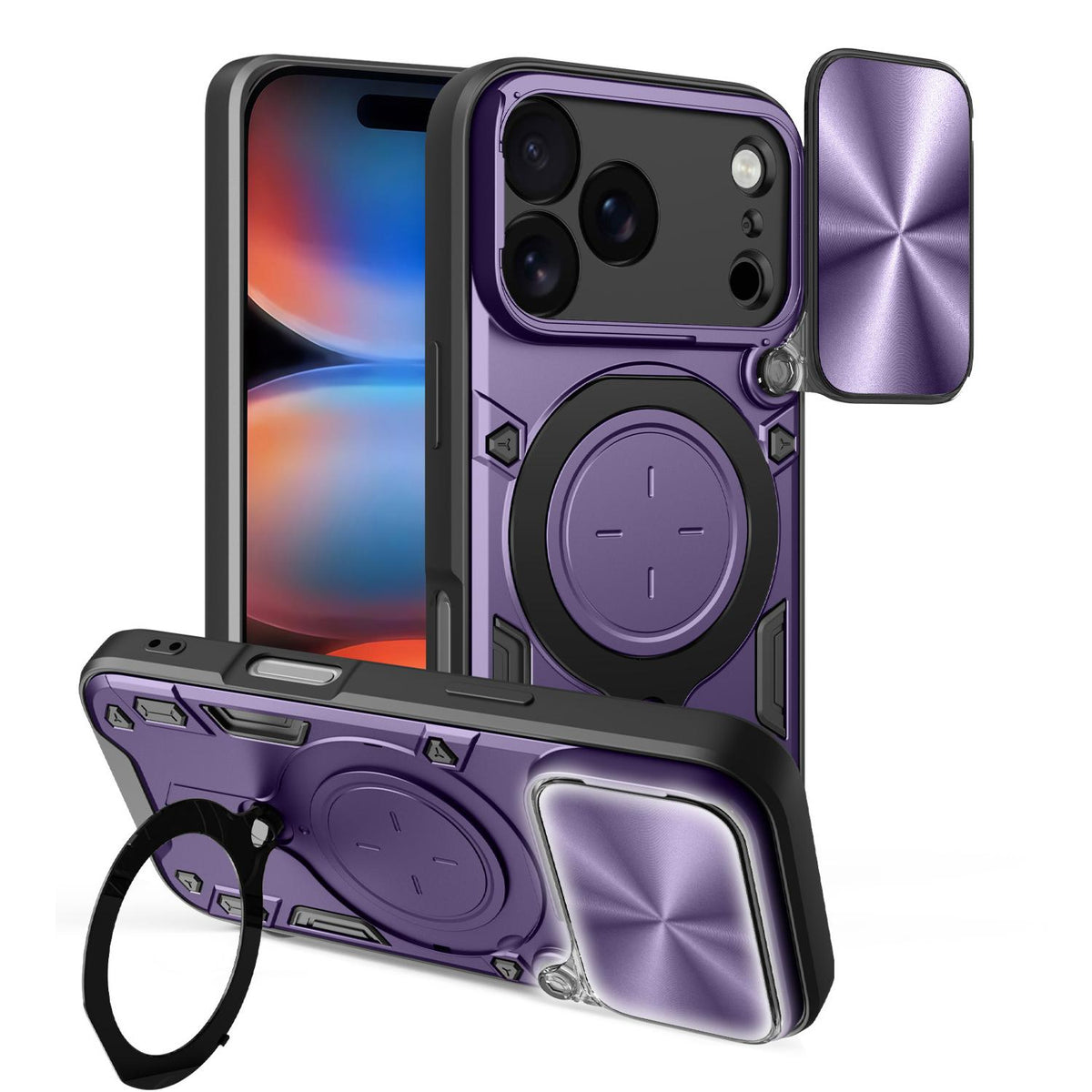 For iPhone 18 Pro CD Texture Sliding Camshield Magnetic Holder Phone Case - Purple - EDA004654928F