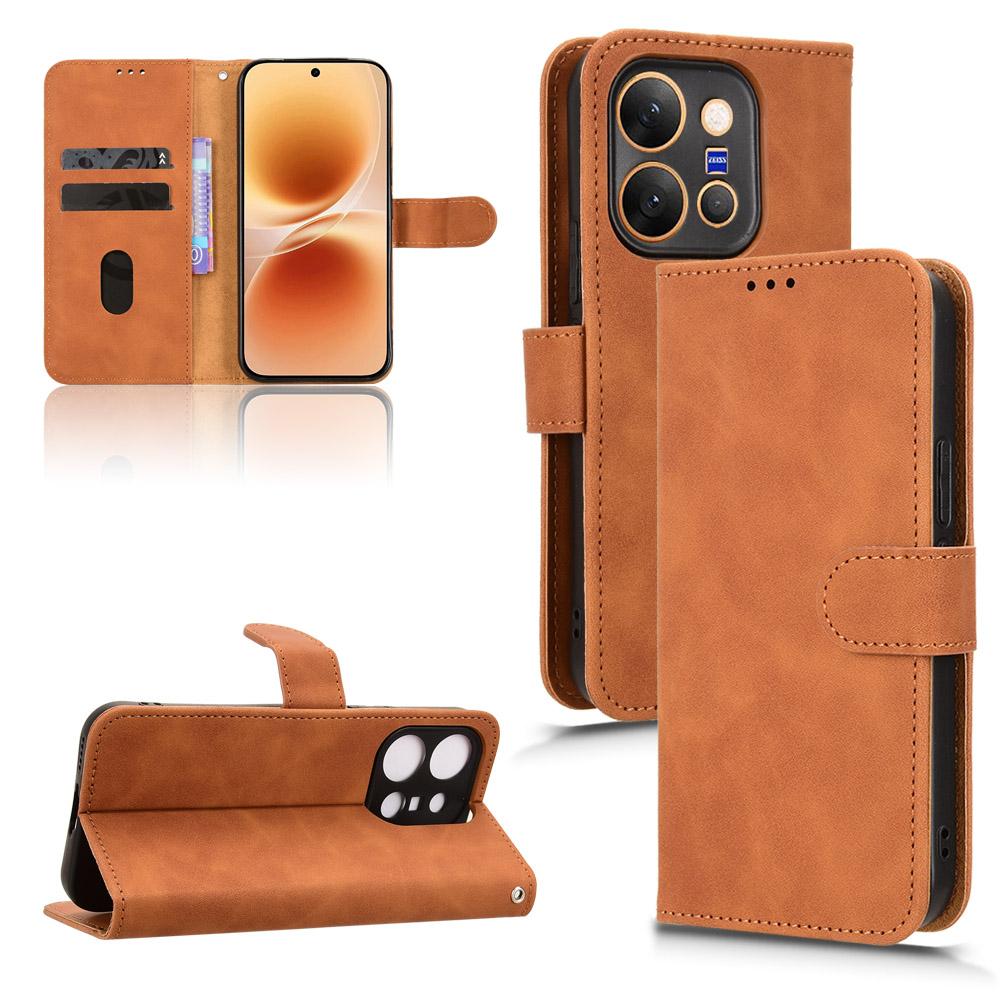 For vivo X300 E 5G Skin Feel Magnetic Flip Leather Phone Case - Brown - EDA004671644E