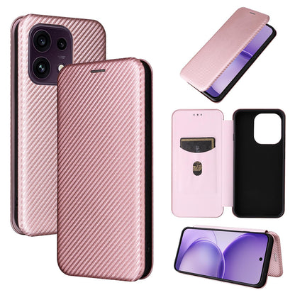 For OPPO Reno16 F 5G / Reno16 FS 5G Carbon Fiber Texture Flip Leather Phone Case - Pink - EDA004672735A