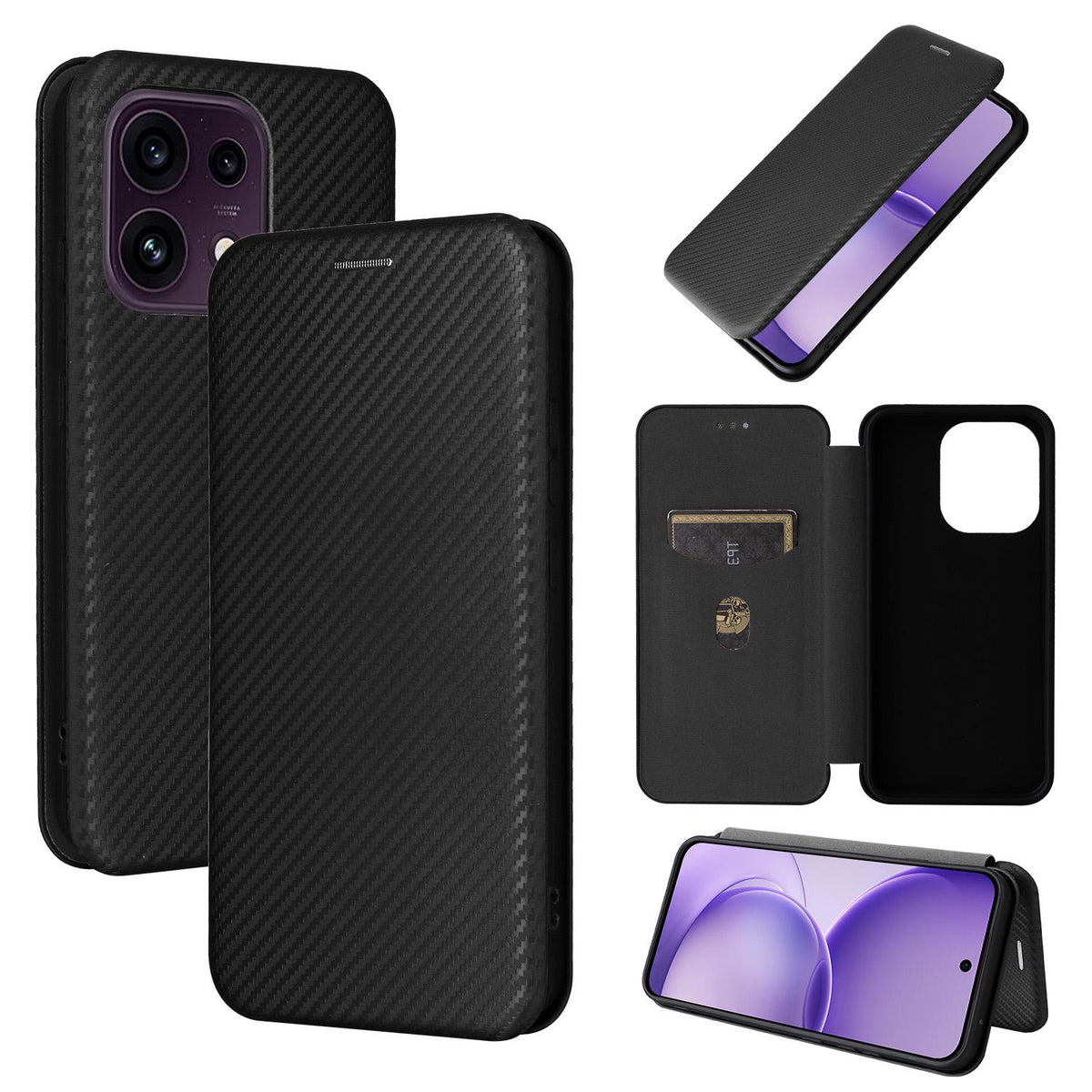 For OPPO Reno16 F 5G / Reno16 FS 5G Carbon Fiber Texture Flip Leather Phone Case - Black - EDA004672735B