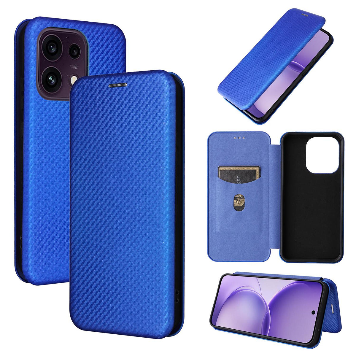 For OPPO Reno16 F 5G / Reno16 FS 5G Carbon Fiber Texture Flip Leather Phone Case - Blue - EDA004672735C