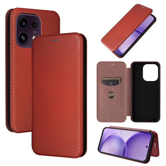 For OPPO Reno16 F 5G / Reno16 FS 5G Carbon Fiber Texture Flip Leather Phone Case - Brown - EDA004672735E