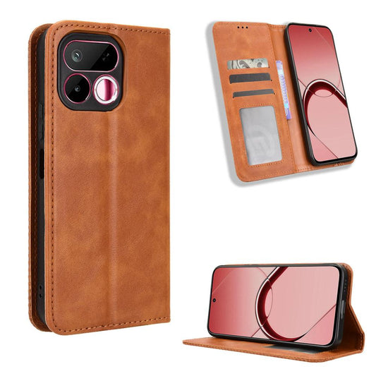 For Realme 16T 5G Magnetic Buckle Retro Texture Leather Phone Case - Brown - EDA004679149D