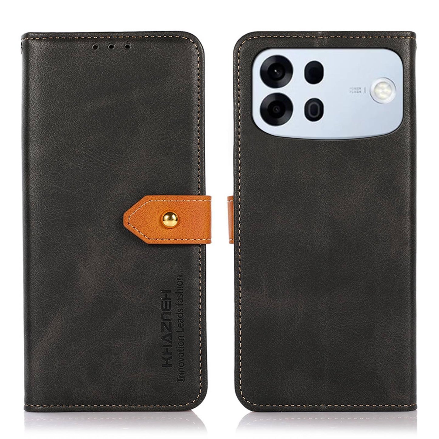 For OPPO A7 Pro Max 5G KHAZNEH Dual-color Cowhide Texture Flip Leather Phone Case(Black)