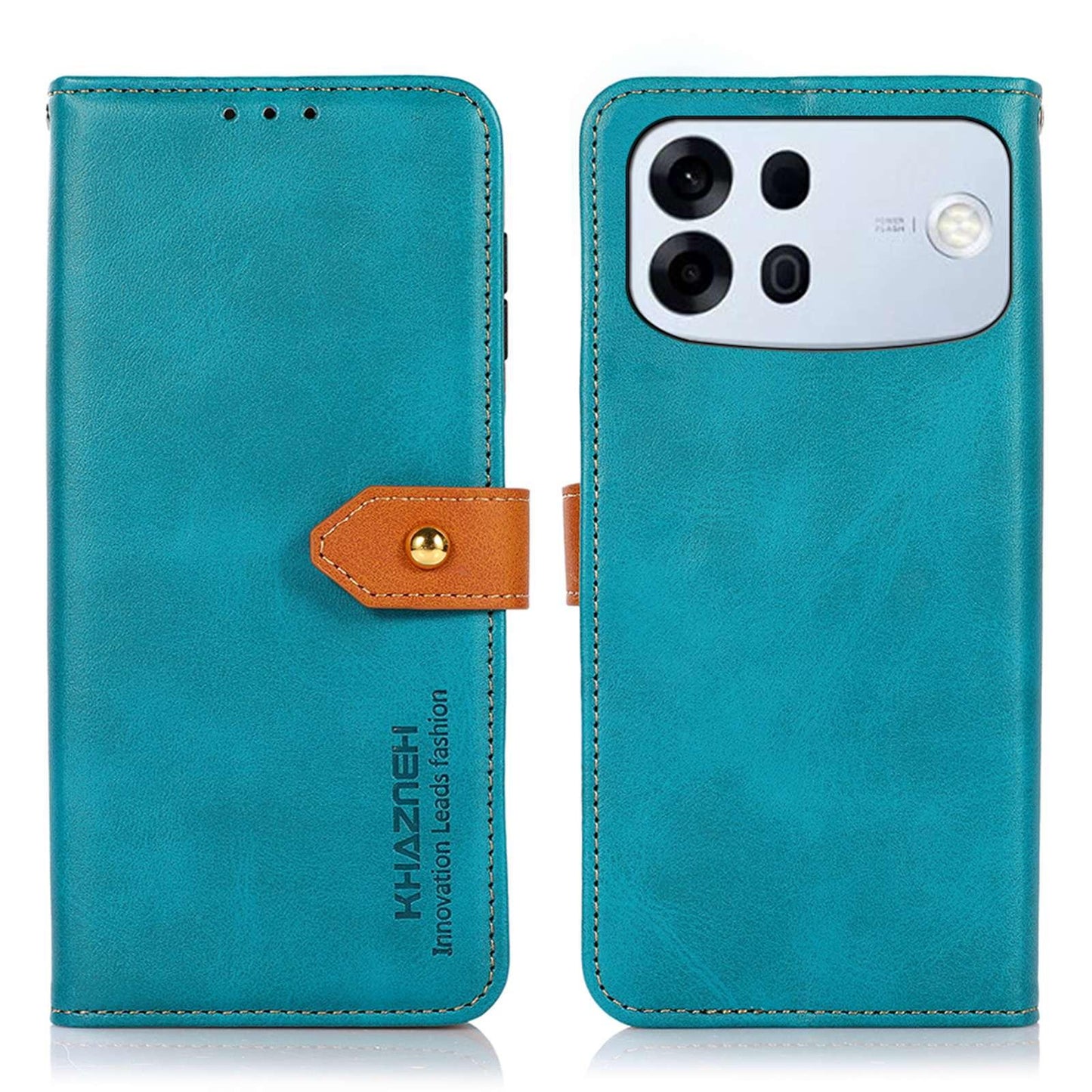 For OPPO A7 Pro Max 5G KHAZNEH Dual-color Cowhide Texture Flip Leather Phone Case(Blue)