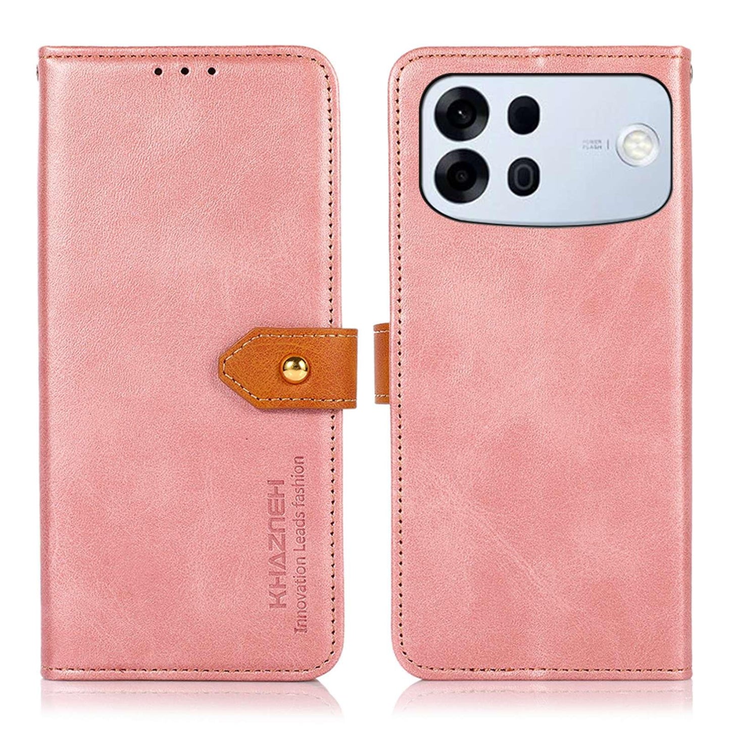 For OPPO A7 Pro Max 5G KHAZNEH Dual-color Cowhide Texture Flip Leather Phone Case(Rose Gold)