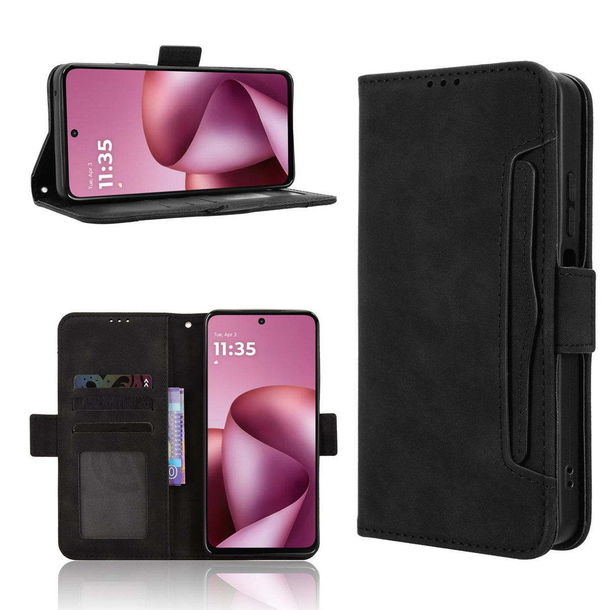 For Motorola Moto G37 / G47 / G37 Power Skin Feel Calf Texture Card Slots Leather Phone Case - Black - EDA004684345B