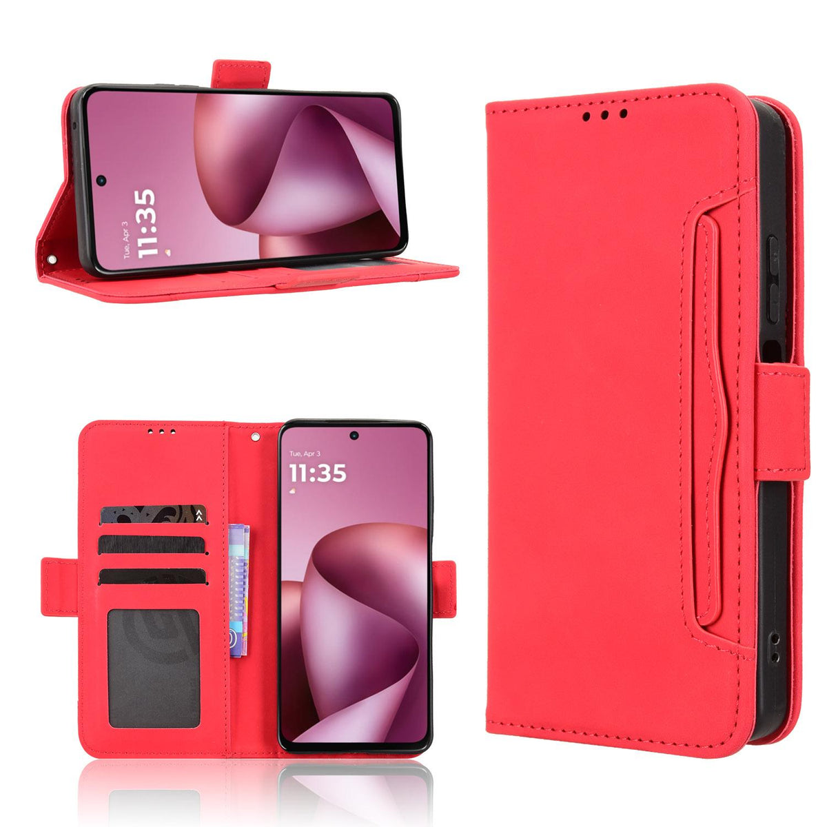 For Motorola Moto G37 / G47 / G37 Power Skin Feel Calf Texture Card Slots Leather Phone Case - Red - EDA004684345C