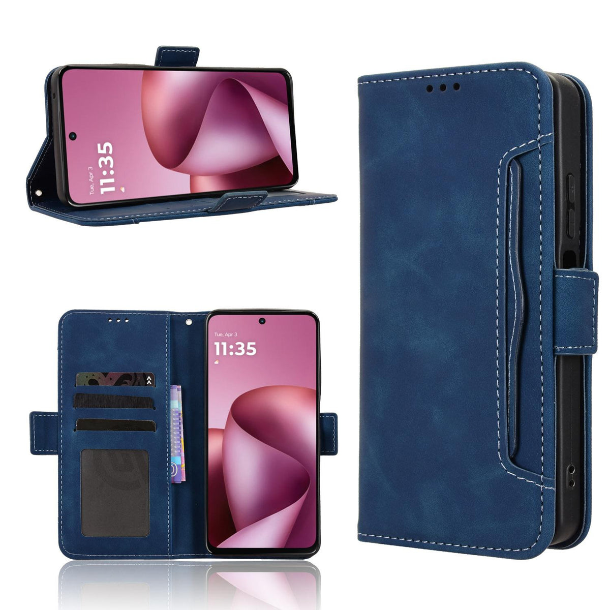 For Motorola Moto G37 / G47 / G37 Power Skin Feel Calf Texture Card Slots Leather Phone Case - Blue - EDA004684345D
