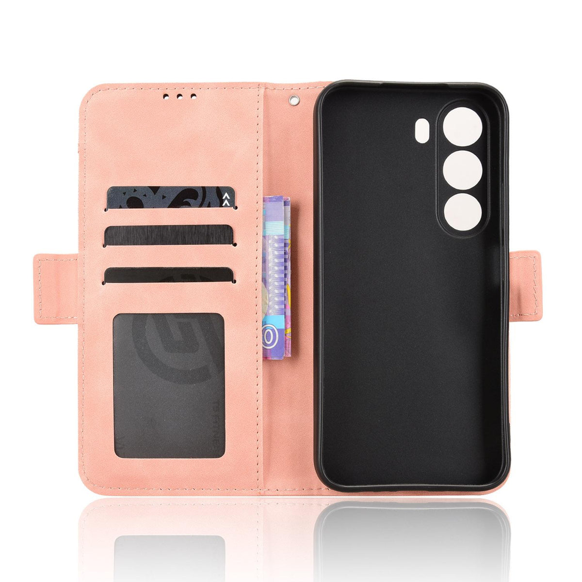 For Realme C100i 4G / C100x 4G Skin Feel Calf Texture Card Slots Leather Phone Case - Pink - EDA004684450A