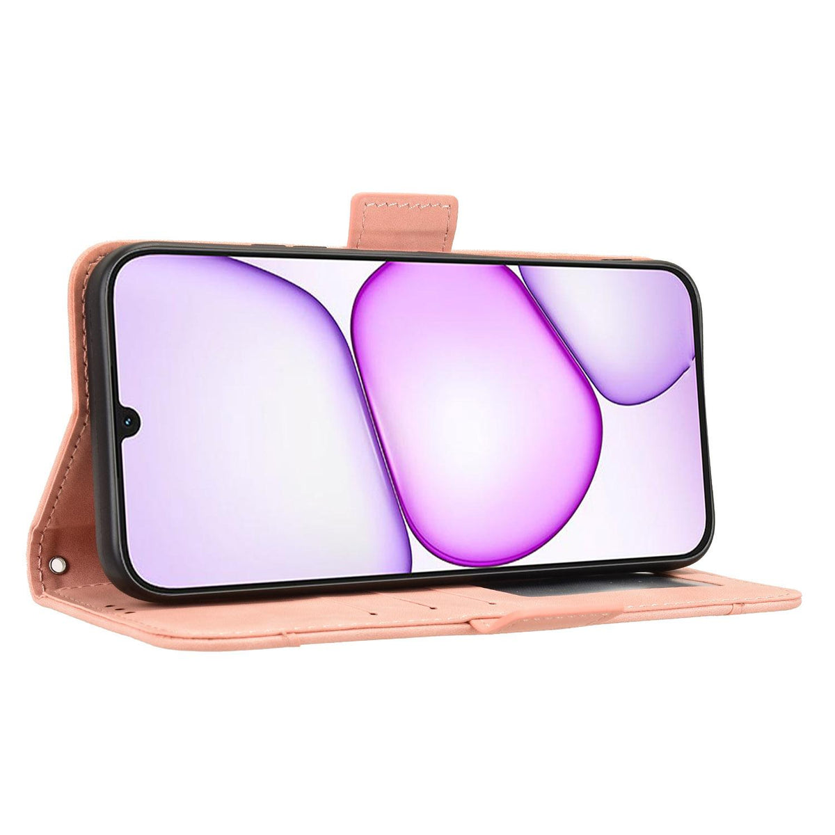 For Realme C100i 4G / C100x 4G Skin Feel Calf Texture Card Slots Leather Phone Case - Pink - EDA004684450A