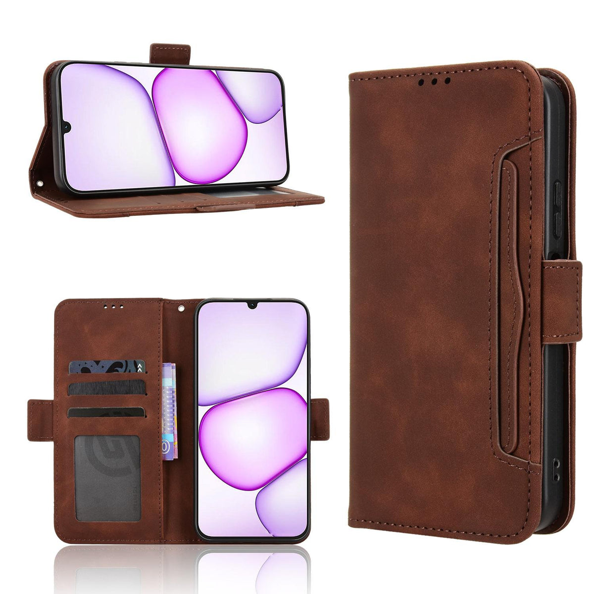 For Realme C100i 4G / C100x 4G Skin Feel Calf Texture Card Slots Leather Phone Case - Brown - EDA004684450E