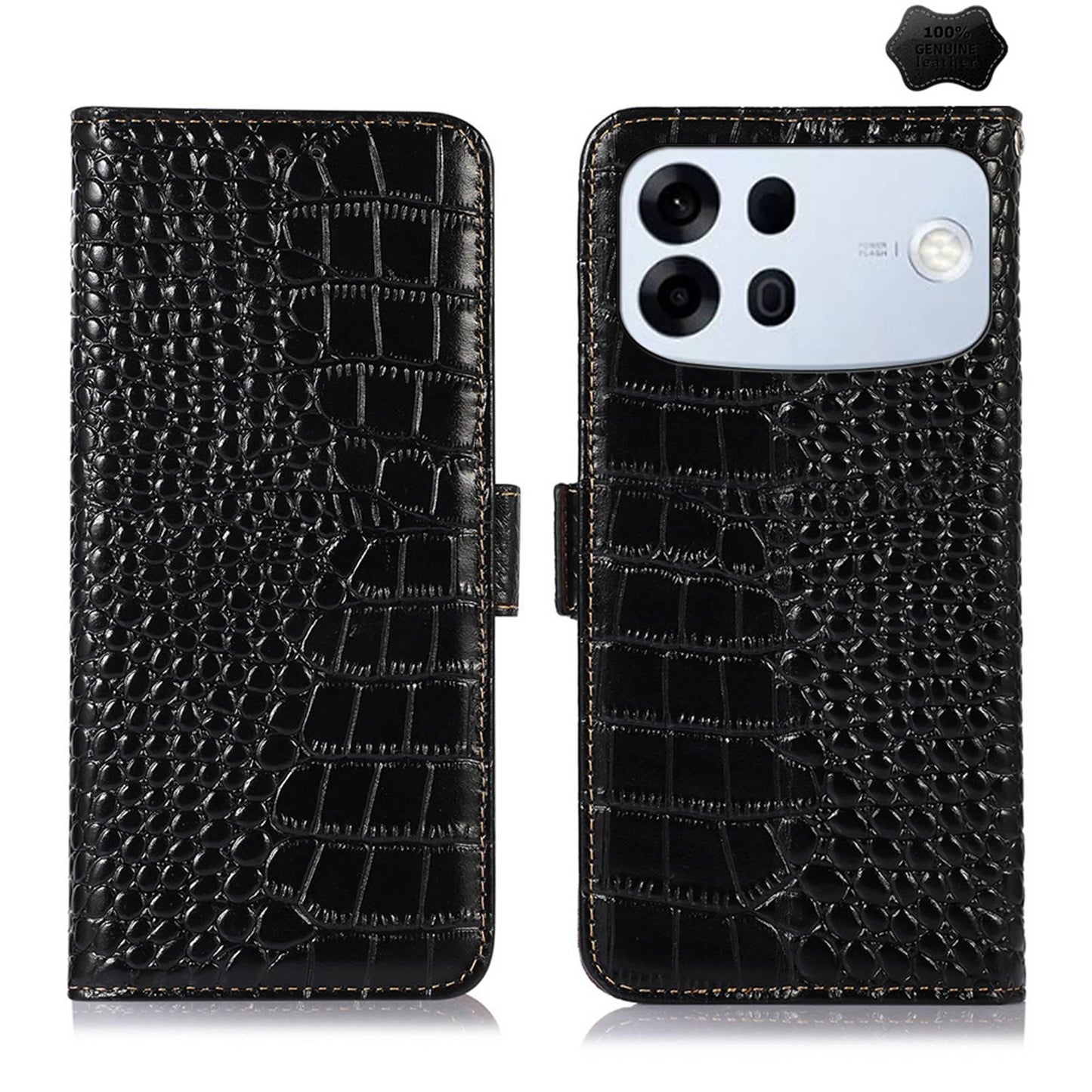 For OPPO A7 Pro Max 5G Crocodile Top Layer Cowhide Leather Phone Case(Black)