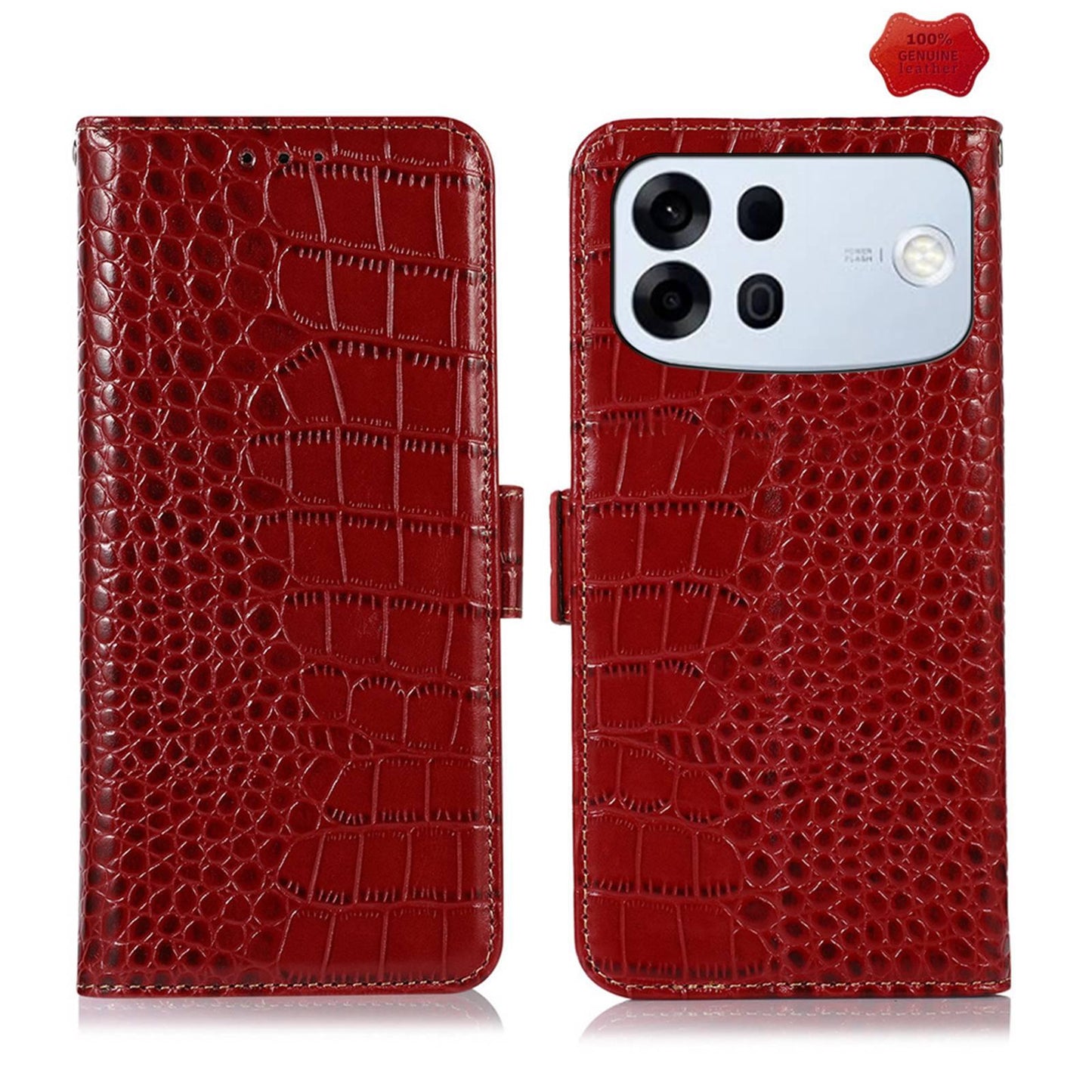 For OPPO A7 Pro Max 5G Crocodile Top Layer Cowhide Leather Phone Case(Red)
