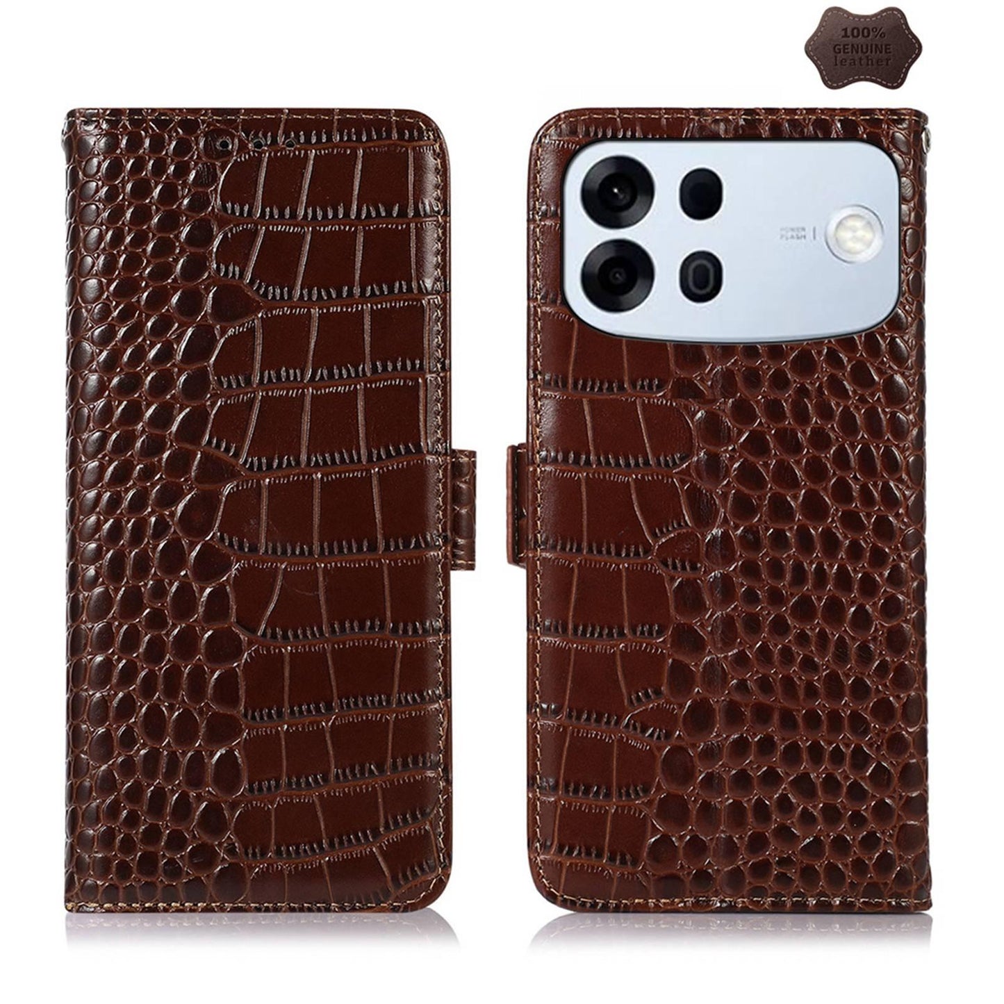 For OPPO A7 Pro Max 5G Crocodile Top Layer Cowhide Leather Phone Case(Brown)