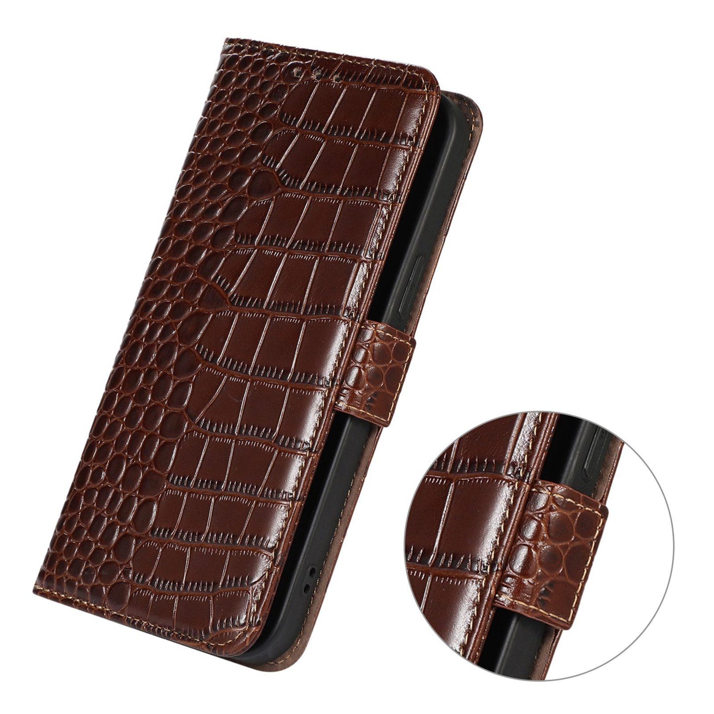 For OPPO A7 Pro Max 5G Crocodile Top Layer Cowhide Leather Phone Case(Brown)