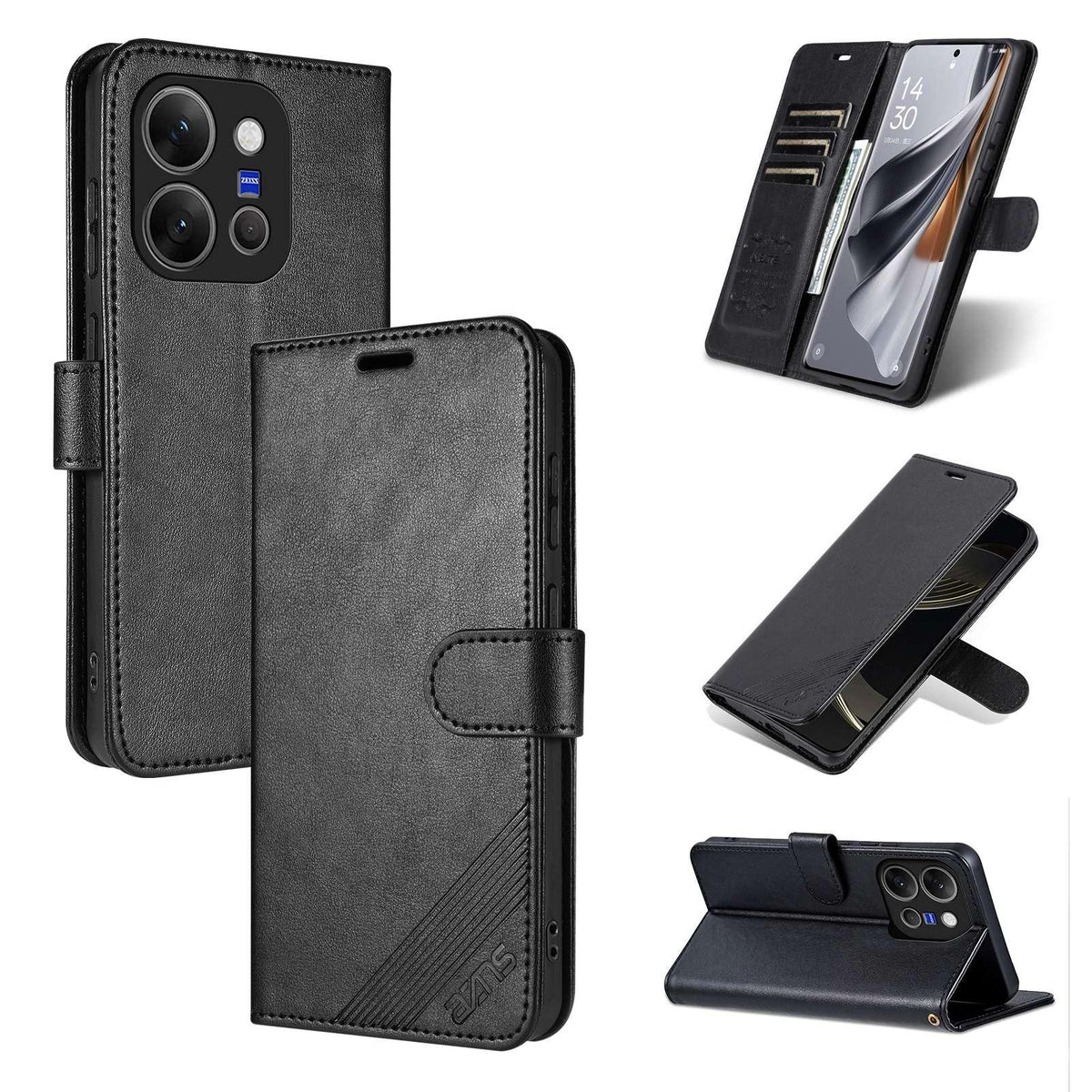 For vivo X300 E 5G AZNS Sheepskin Texture Flip Leather Phone Case - Black - EDA004689230A