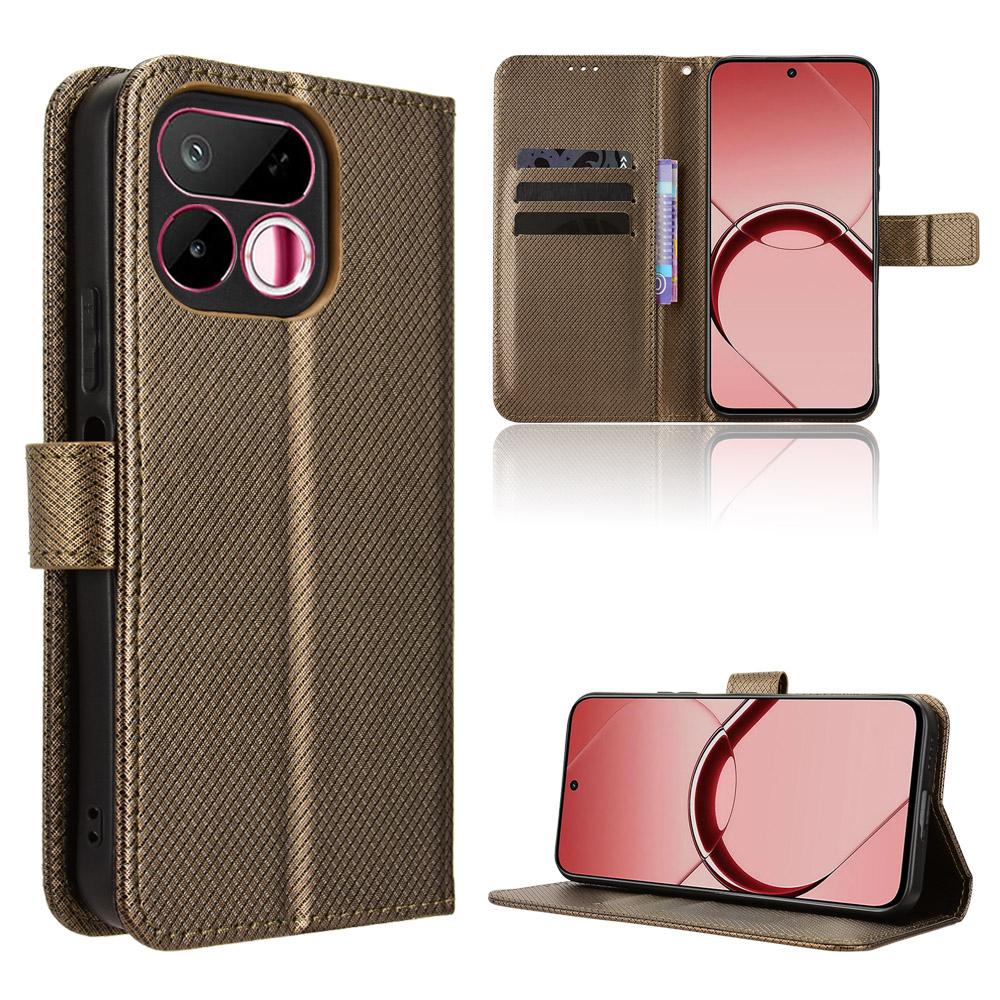 For Realme 16T 5G Diamond Texture Leather Phone Case - Brown - EDA004691449D