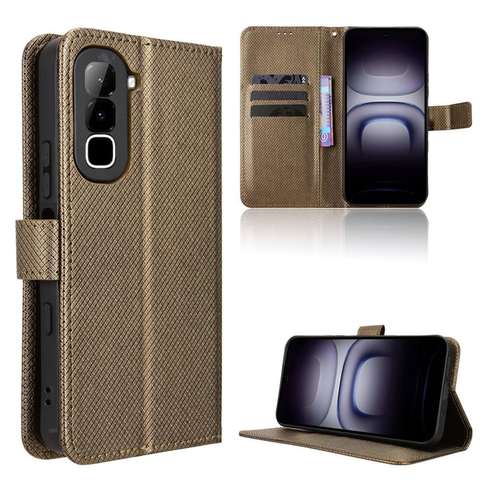 For Infinix Hot 70 4G Diamond Texture Leather Phone Case - Brown - EDA004691844D