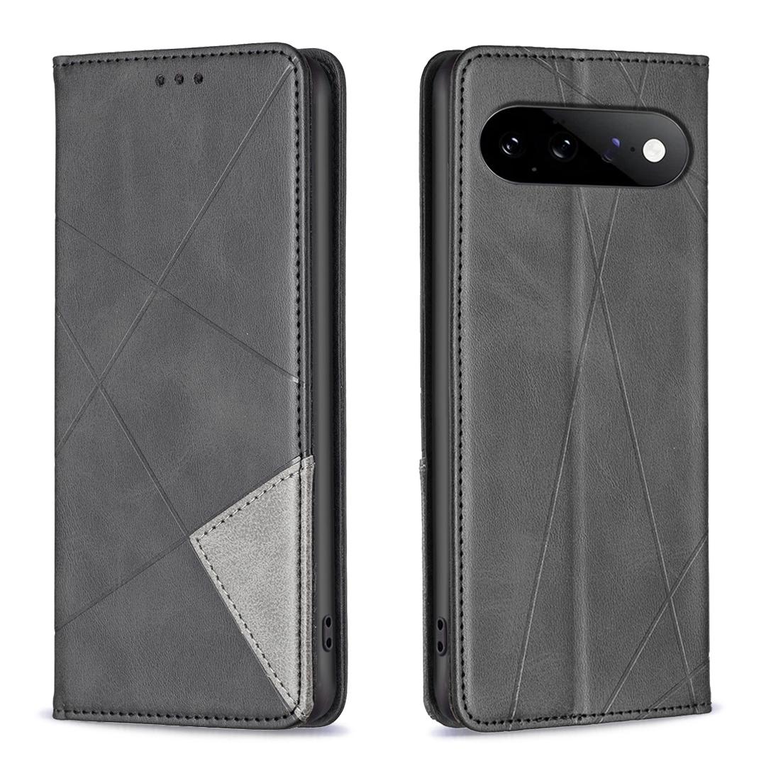 For Google Pixel 11 / 11 Pro Rhombus Texture Magnetic Leather Phone Case - Black - EDA004698405E