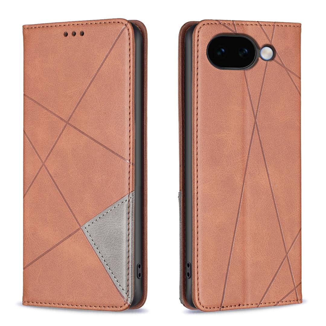 For Google Pixel 11a Rhombus Texture Magnetic Leather Phone Case - Brown - EDA004698406D